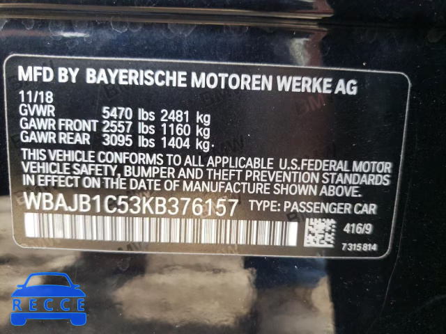 2019 BMW 530XE WBAJB1C53KB376157 image 11