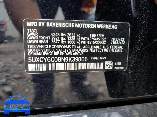 2022 BMW X6 XDRIVE4 5UXCY6C08N9K39866 image 13