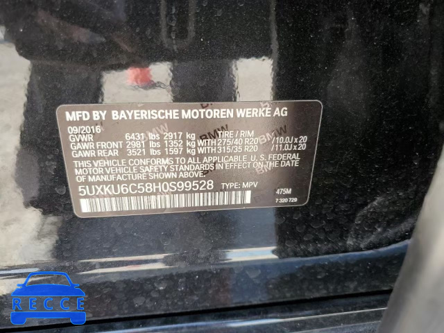 2017 BMW X6 XDRIVE5 5UXKU6C58H0S99528 зображення 12