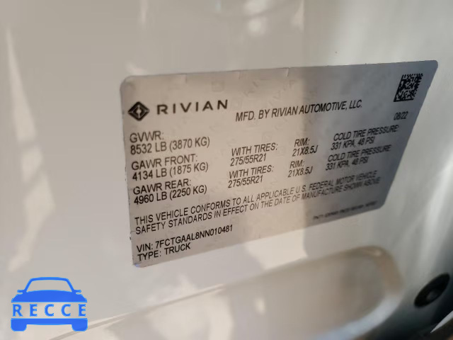 2022 RIVIAN R1T LAUNCH 7FCTGAAL8NN010481 image 11