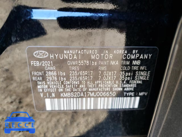 2021 HYUNDAI SANTA FE B KM8S2DA17MU006650 зображення 12