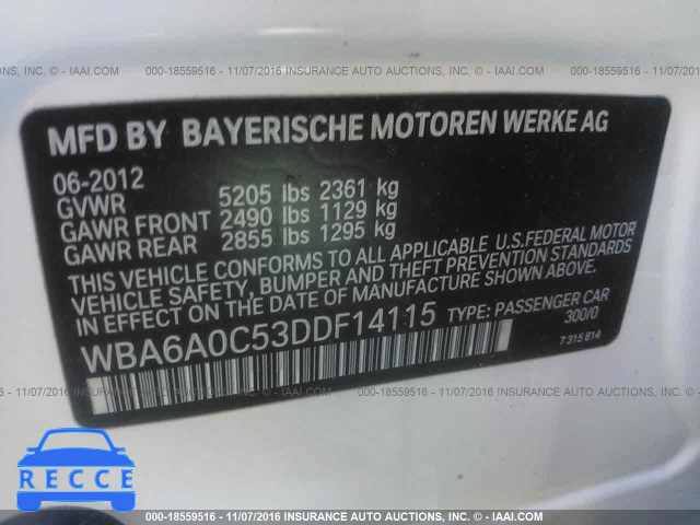 2013 BMW 640 I WBA6A0C53DDF14115 image 8