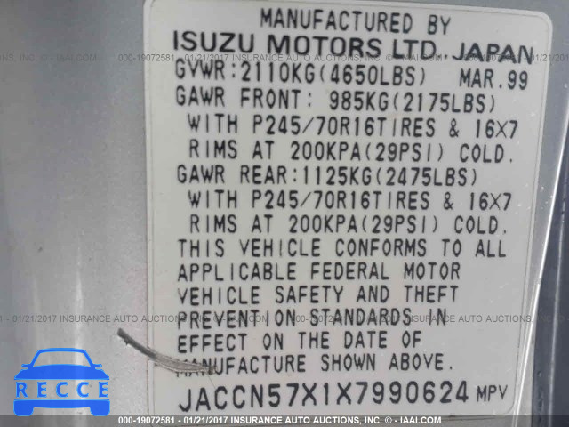 1999 Isuzu Vehicross JACCN57X1X7990624 image 8