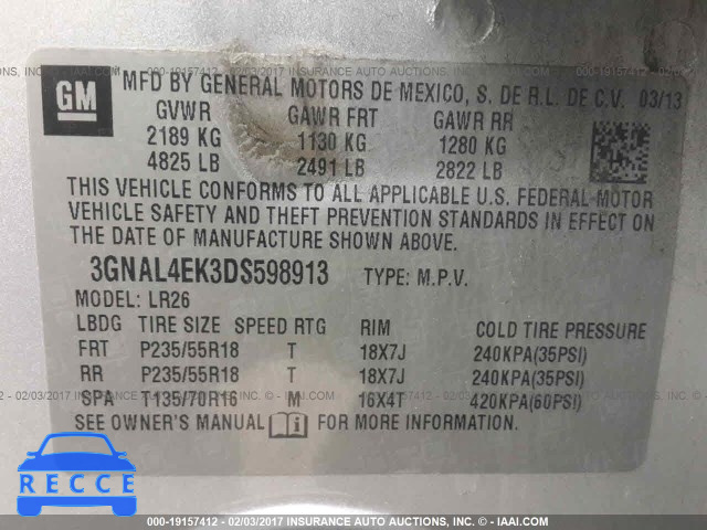 2013 Chevrolet Captiva LTZ 3GNAL4EK3DS598913 зображення 8
