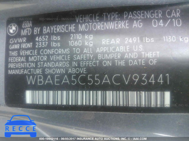 2010 BMW 650 I WBAEA5C55ACV93441 Bild 8