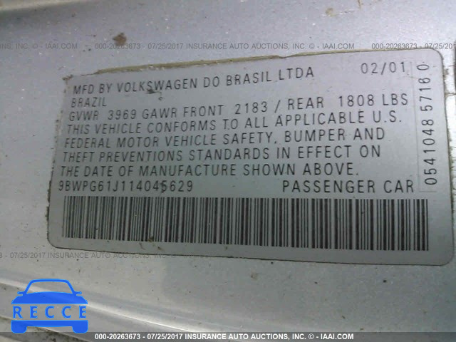 2001 VOLKSWAGEN GTI GLX 9BWPG61J114045629 Bild 8