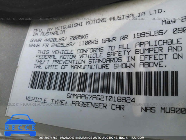 2002 MITSUBISHI DIAMANTE LS 6MMAP67P62T018824 image 8