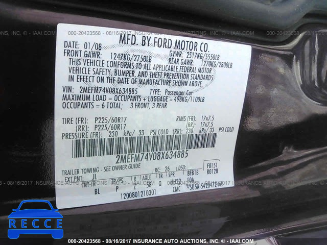 2008 MERCURY GRAND MARQUIS GS 2MEFM74V08X634885 зображення 8