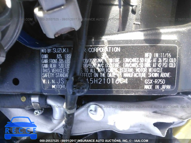 2017 SUZUKI GSX-R750 JS1GR7MA5H2101674 image 9