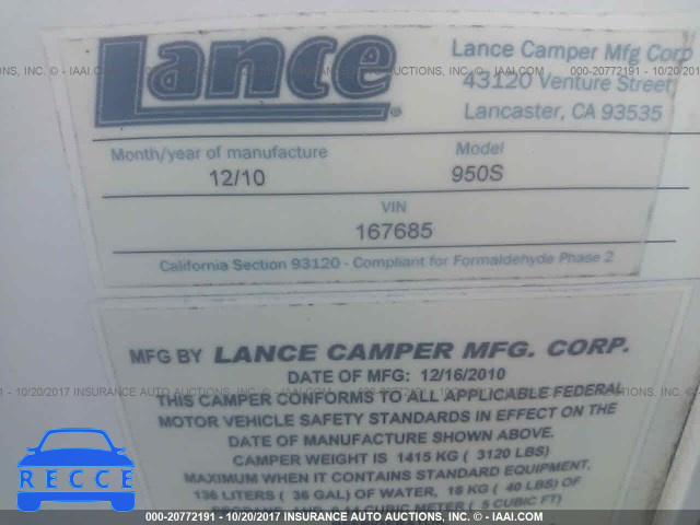 2011 LANCE 1181 TRUCK CAMPER 167685 Bild 8
