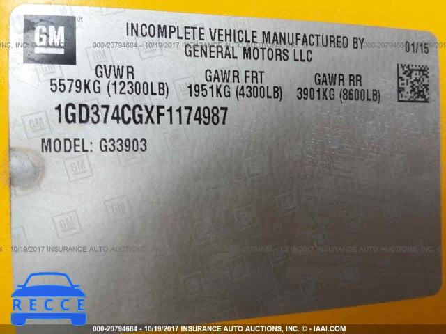 2015 GMC SAVANA CUTAWAY G3500 1GD374CGXF1174987 image 9