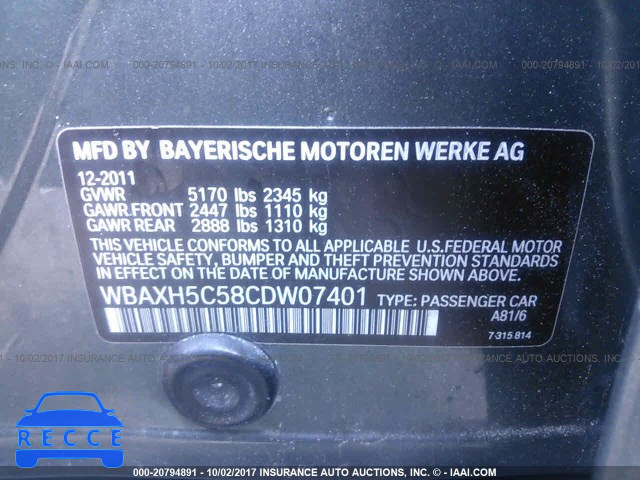 2012 BMW 528 XI WBAXH5C58CDW07401 зображення 8