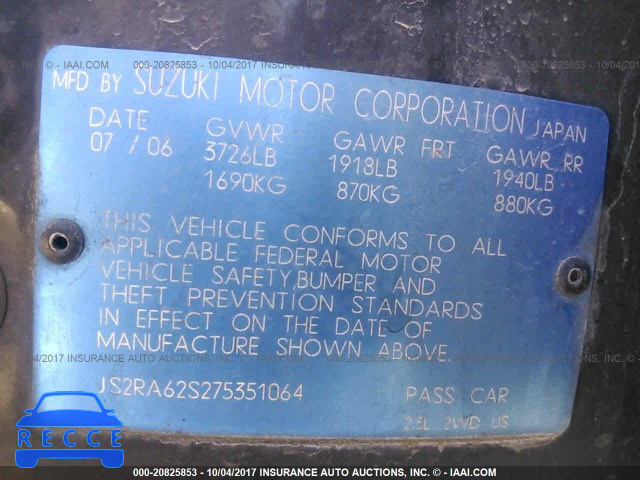 2007 Suzuki Aerio JS2RA62S275351064 зображення 8