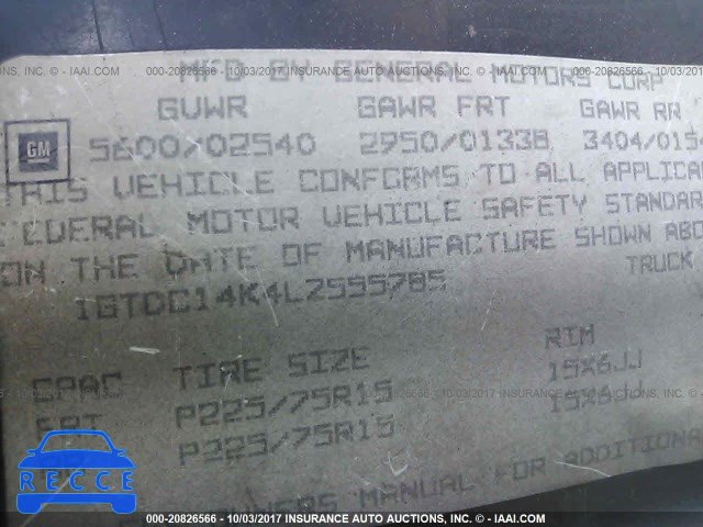 1990 GMC SIERRA C1500 1GTDC14K4LZ555785 image 8
