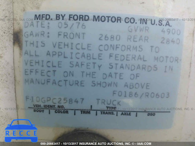 1976 FORD F100 F10GPC25847 image 8