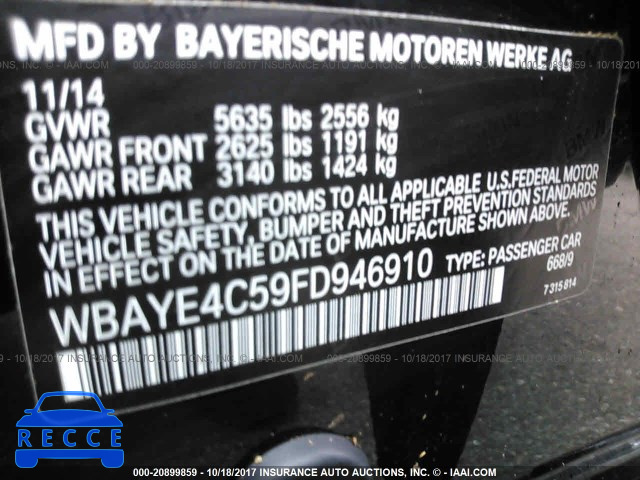 2015 BMW 740 LI WBAYE4C59FD946910 image 8