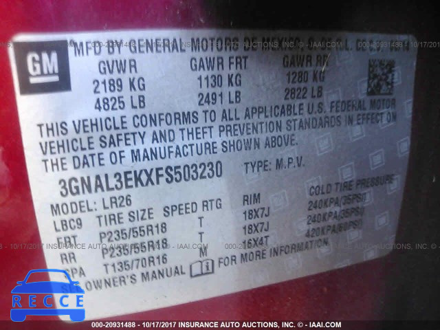 2015 Chevrolet Captiva LT 3GNAL3EKXFS503230 Bild 8