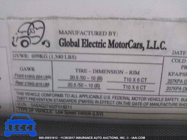 2002 GLOBAL ELECTRIC MOTORS 825 5ASAG27422F018211 зображення 8