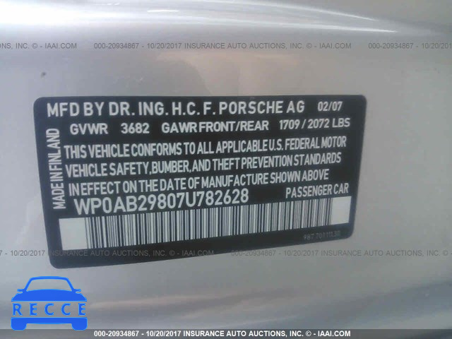 2007 Porsche Cayman S WP0AB29807U782628 зображення 8