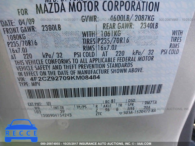 2009 MAZDA TRIBUTE I 4F2CZ92709KM08484 image 8