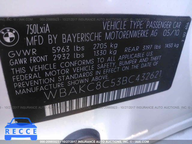 2011 BMW 750 LXI WBAKC8C53BC432621 Bild 8