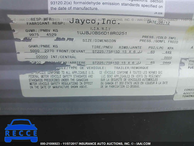 2013 JAYCO OTHER 1UJBJ0BS6D18R0251 image 8