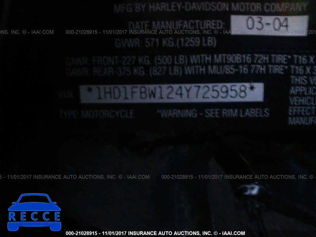 2004 Harley-davidson FLHRI 1HD1FBW124Y725958 зображення 9