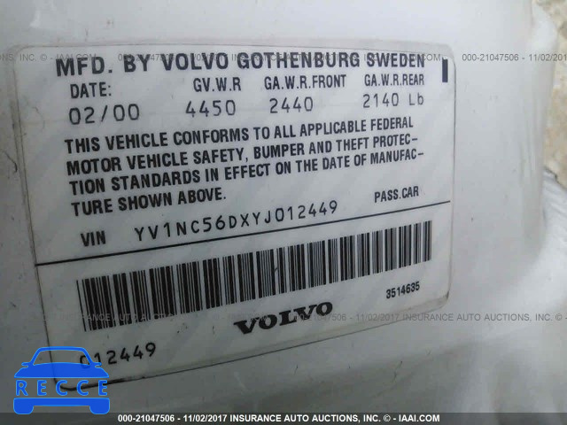 2000 Volvo C70 TURBO YV1NC56DXYJ012449 image 8