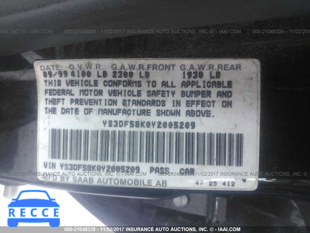 2000 Saab 9-3 SE YS3DF58K0Y2005209 image 8