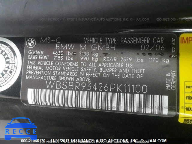 2006 BMW M3 WBSBR93426PK11100 Bild 8