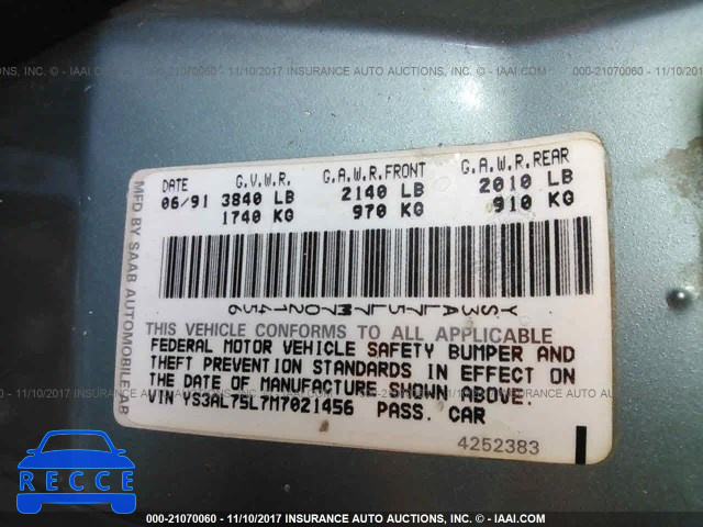 1991 SAAB 900 SE YS3AL75L7M7021456 image 8