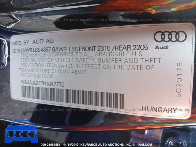 2017 AUDI A3 PREMIUM WAUAUGFF7H1047770 image 8