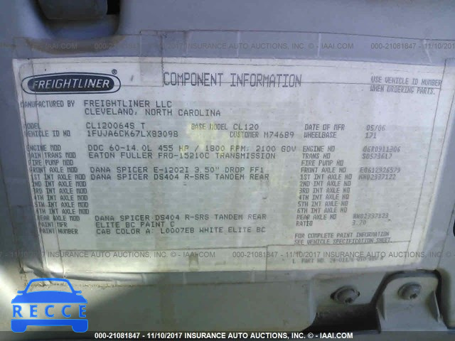 2007 FREIGHTLINER CONVENTIONAL COLUMBIA 1FUJA6CK67LX83098 зображення 9