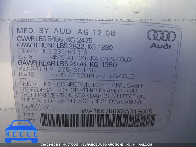 2009 AUDI Q5 3.2 WA1KK78RX9A019655 image 8