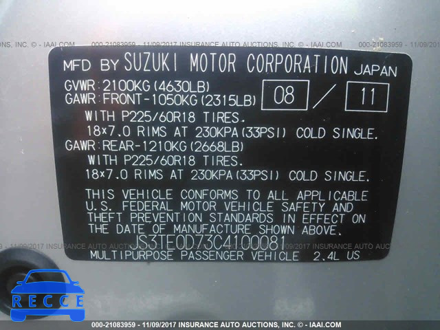 2012 Suzuki Grand Vitara JLX JS3TE0D73C4100081 image 8
