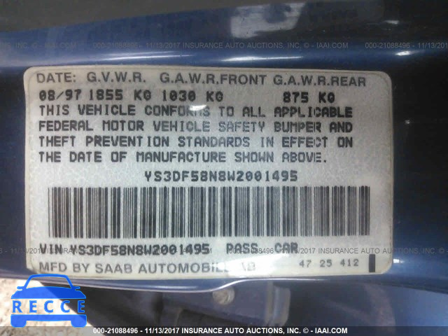1998 Saab 900 SE TURBO YS3DF58N8W2001495 image 8