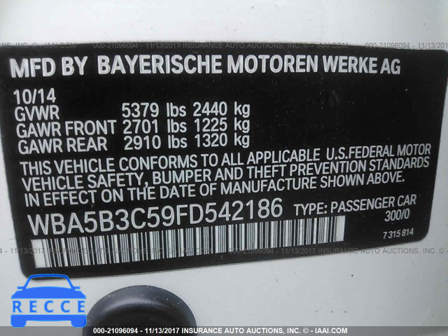 2015 BMW 535 XI WBA5B3C59FD542186 зображення 8