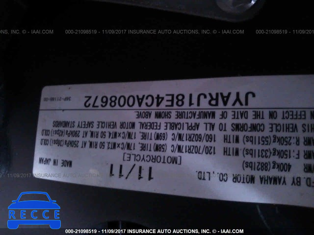 2012 Yamaha FZ6 R JYARJ18E4CA008672 image 9