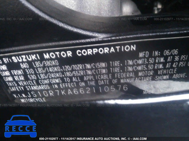 2006 SUZUKI GSX-R750 K6 JS1GR7KA662110576 image 9