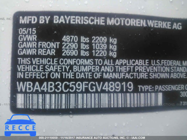 2015 BMW 435 XI/GRAN COUPE WBA4B3C59FGV48919 image 8