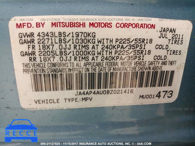 2011 Mitsubishi Outlander Sport SE JA4AP4AU0BZ021416 image 8