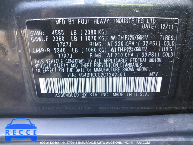 2012 Subaru Outback 2.5I PREMIUM 4S4BRCCC2C1242501 image 8