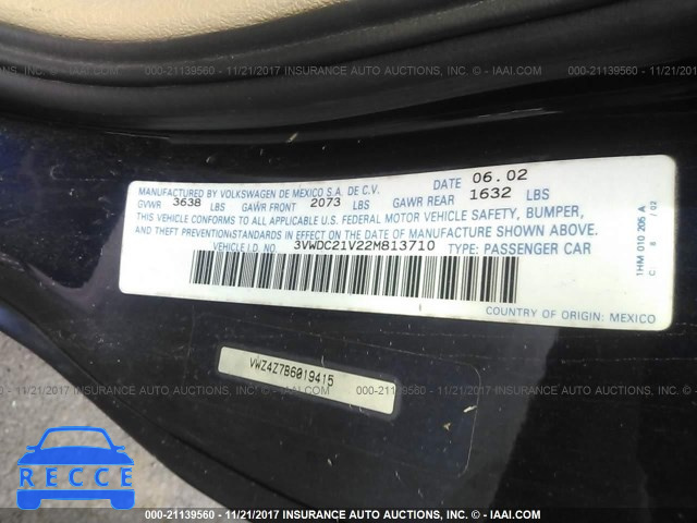 2002 Volkswagen Cabrio GLX 3VWDC21V22M813710 зображення 8