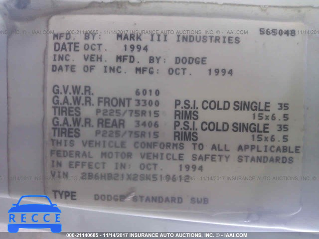 1995 DODGE RAM VAN B2500 2B6HB21X2SK519612 image 8