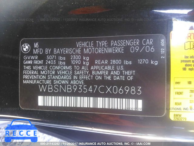 2007 BMW M5 WBSNB93547CX06983 image 8