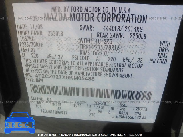 2009 Mazda Tribute I 4F2CZ027X9KM05488 image 8