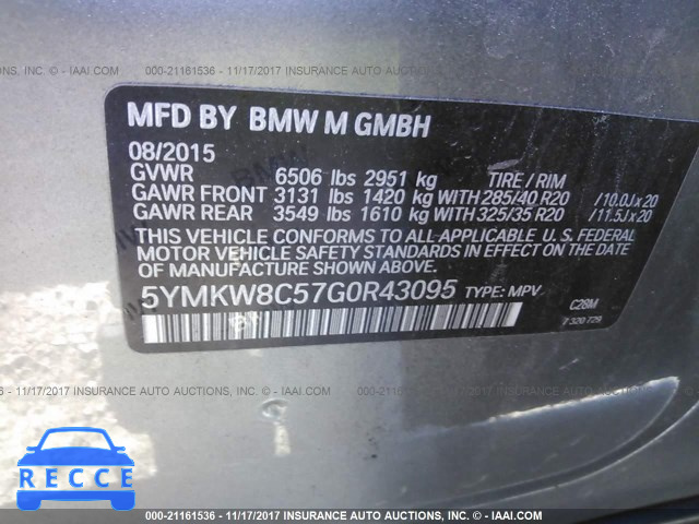 2016 BMW X6 M 5YMKW8C57G0R43095 зображення 8