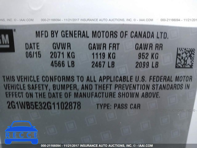 2016 CHEVROLET IMPALA LIMITED LT 2G1WB5E32G1102878 image 8