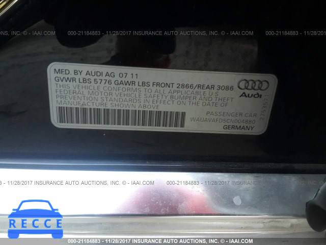 2012 Audi A8 QUATTRO WAUAVAFD5CN004880 зображення 8