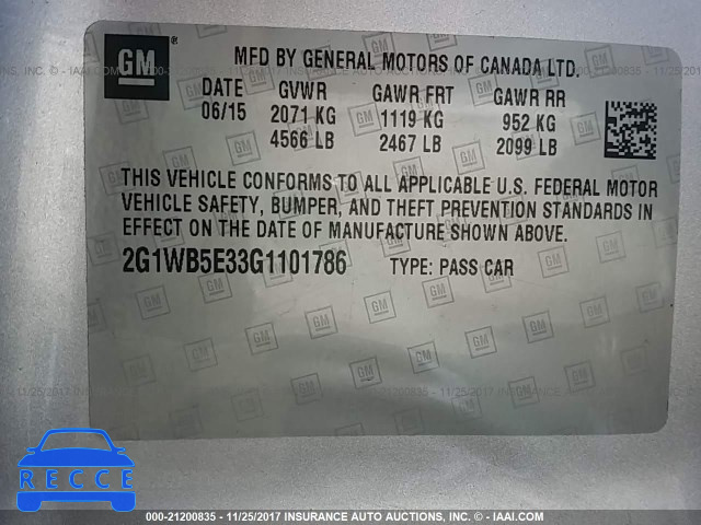 2016 Chevrolet Impala Limited LT 2G1WB5E33G1101786 image 8